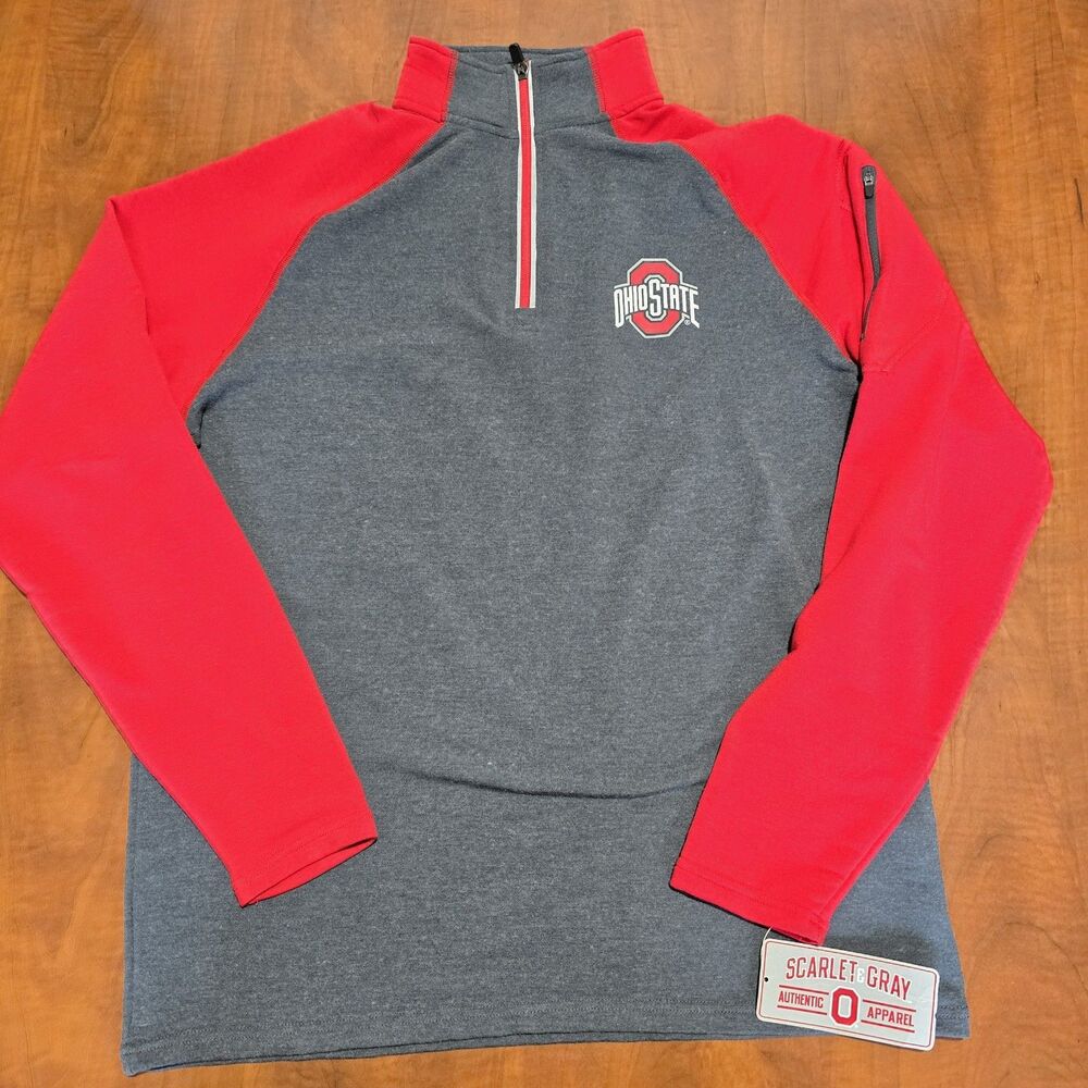 NEW Scarlet & Gray Mens Ohio State Buckeyes Long Sleeve 1/4 Zip Pullover M